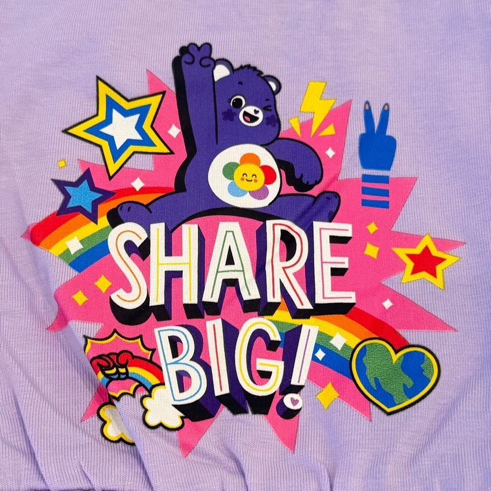 Care Bears Purple Sparkle Tulle Share Bear Dress with Share Big Graphic Size 3-4 - Picture 7 of 11